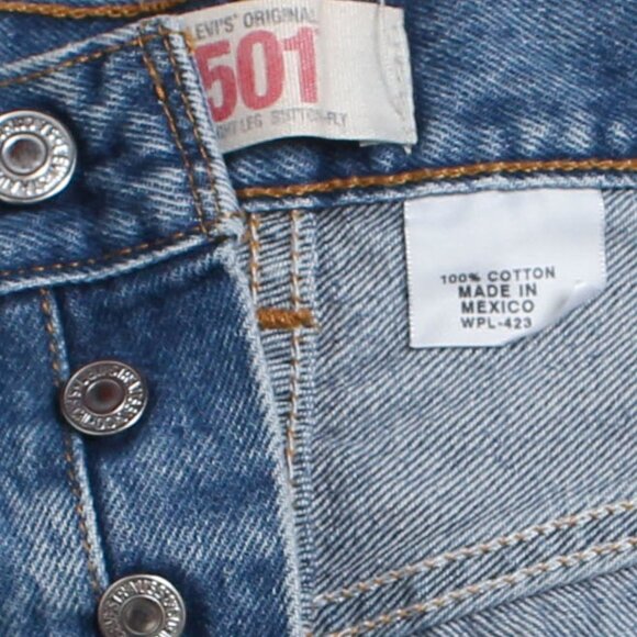 Levis 501 Jeans Mens 42x36 Blue Straight Leg Button Fly Light Wash Distressed - Picture 4 of 11